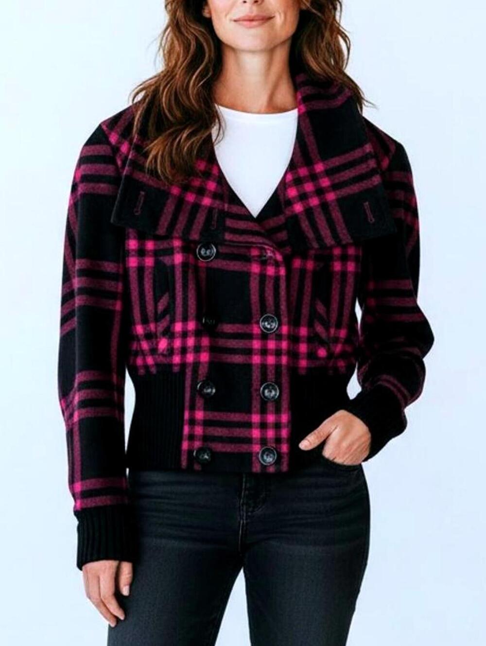 Black Rivet Women's (S) Red/Black Plaid Wool-Blend Cropped Jacket. Retail $134
